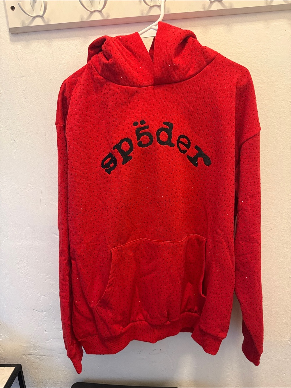 Red Sp5der Logo Crewneck Hoodie for Men